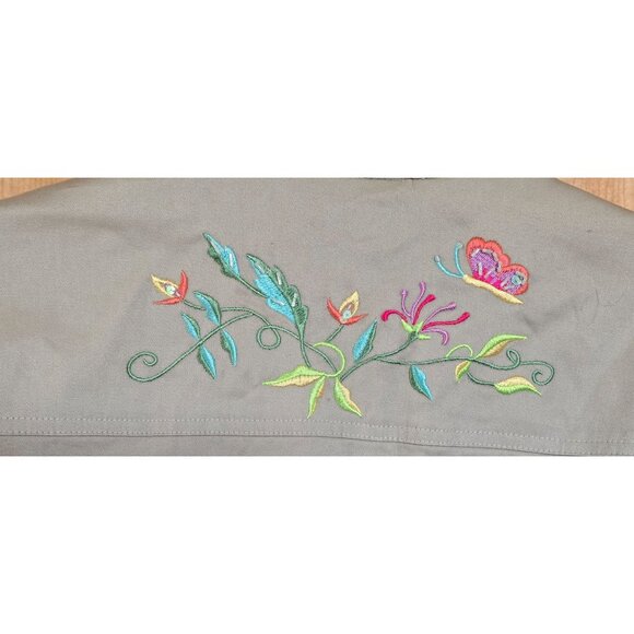 Butterfly Embroidered Khaki Zip-Up Jacket Long Sleeve Floral Design (see pic's) - Picture 3 of 12